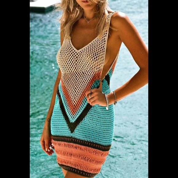 Dresses & Skirts - Openwork V-Neck Tank Knit Cover Up